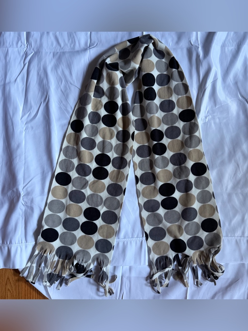 Old Navy Polka Dot Fringe Fleece Scarf One Size Grey Brown Black